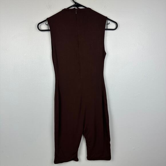 NWT Baby Mama Naked Wardrobe Womens High Neck Brown Jumpsuit Short Romper Small - Picture 2 of 9